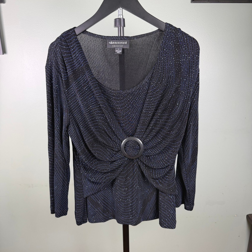 Connected Apparel Y2K Glitter Party Women Blouse Black Blue Vintage Sparkle